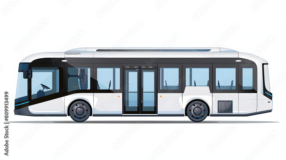 Hydrogen-powered buses or trucks in urban environments isolated on white background, png
