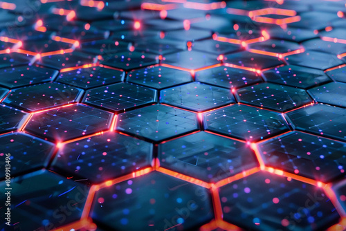 Hexagonal digital grid, a futuristic approach to cybersecurity and technology connectivity