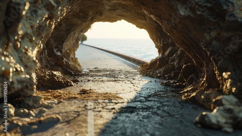 Hole in Bike Lane, walking path. Dangerous cliff on a walking road by the sea