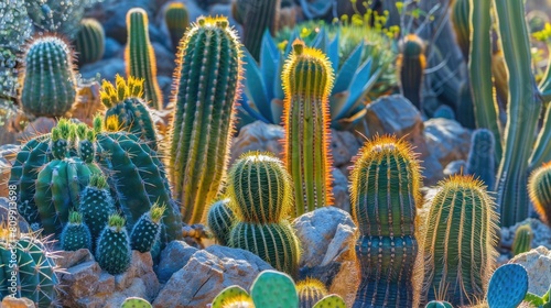 This garden is home to a diverse array of cacti, showcasing the beauty of these terrestrial plants in a natural environment. Its like a living painting of vegetation in a biome AIG50