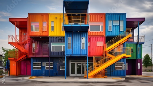 An industrial office building covered in saturated colors. photo
