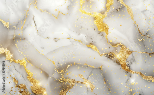 Elegant White Background with Delicate Marble Texture and Golden Glitter: Luxurious Design Aesthetic © sleepy-moon