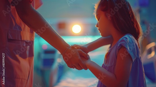 Nurse holding hands with girl in hospital © amonrat