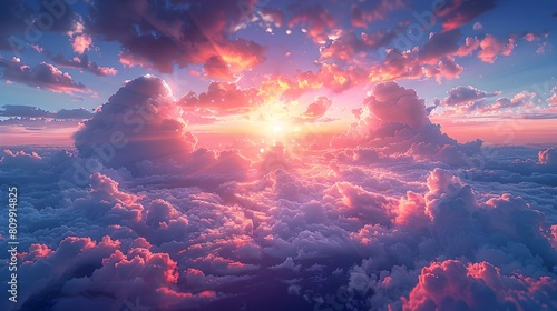 Breathtaking Sunset Sky with Ethereal Pink and Blue Clouds in Anime-Inspired Weathercore Aesthetic photo