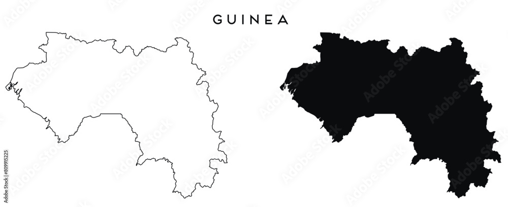 Guinea map outlined and black vector set Guinea map outlined and black vector set