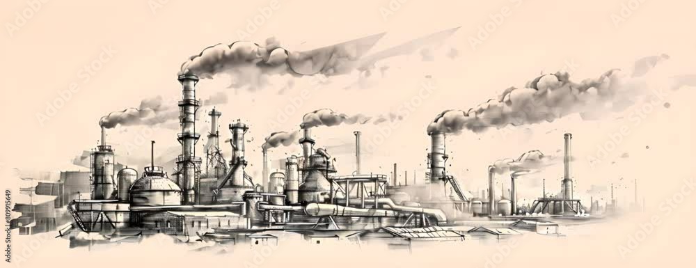 Old factory sketch hand drawn sketch in doodle style Vector illustration 4K Video