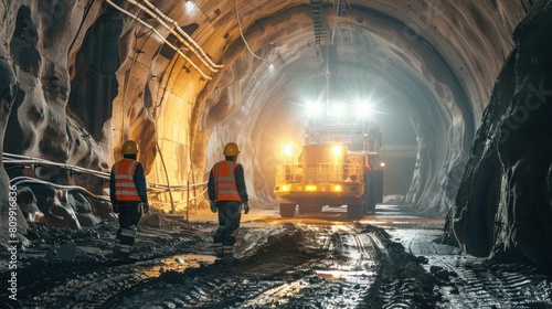 Miner inside a dark tunnel at a mine