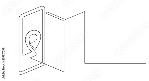Smartphone navigation system map fold graphic one line