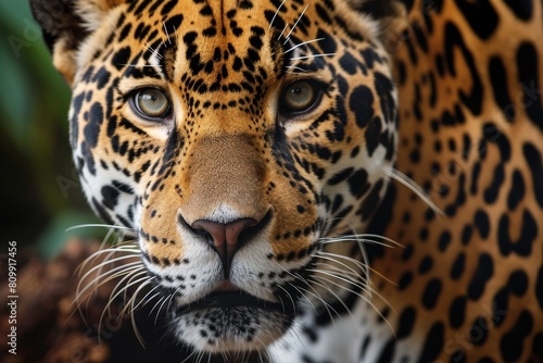 Jaguar face, close up of a jaguar, Taking close up of a Leopard Portrait Terror of the Jungle an Aggressive, Ai generated © Tanu