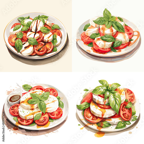 Fresh Caprese salad with sliced tomatoes, mozzarella, and basil, drizzled with balsamic glaze. A classic Italian dish, perfect for healthy eating, Mediterranean cuisine, and food photography.