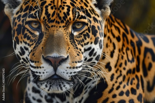 Jaguar face, close up of a jaguar, Taking close up of a Leopard Portrait Terror of the Jungle an Aggressive, Ai generated © Tanu