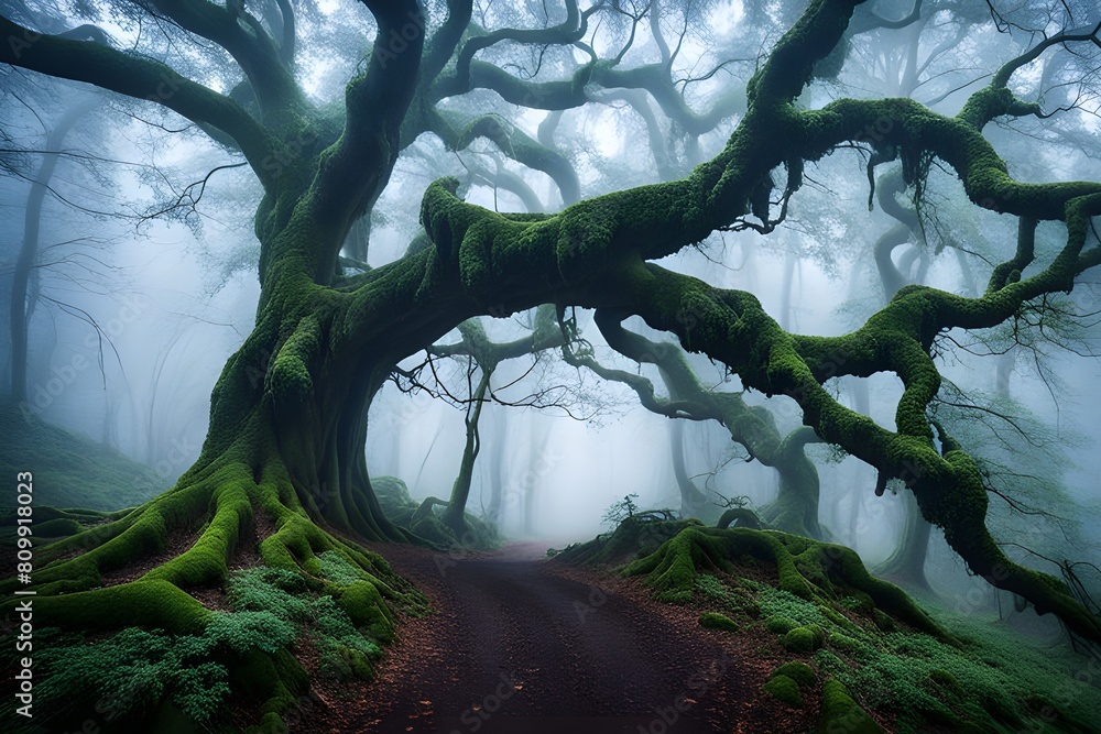 Naklejka premium misty forest