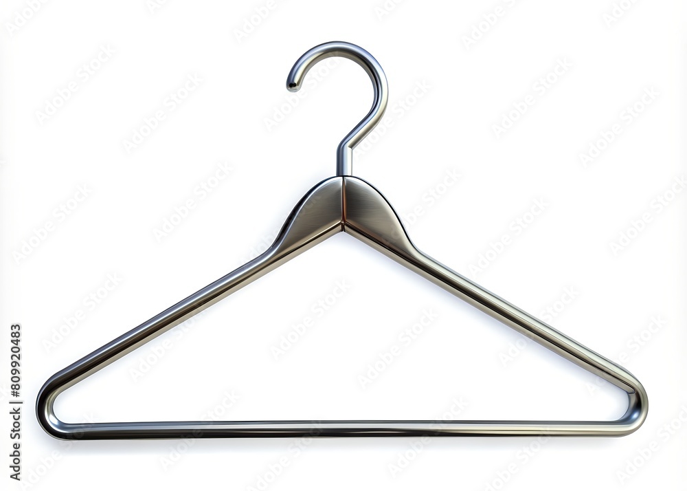 single metallic clothes hanger with shiny surface against white background single metallic clothes hanger with shiny surface against white background