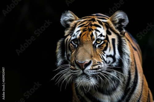 Tiger with a black background, also known as a Tiger, against a black backdrop, Ai generated