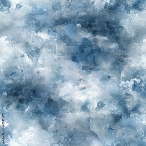 watercolor texture mimicking a cloudy sky, blending grays and blues for a soothing and expansive atmosphere, perfect for a meditation or therapy room © auc