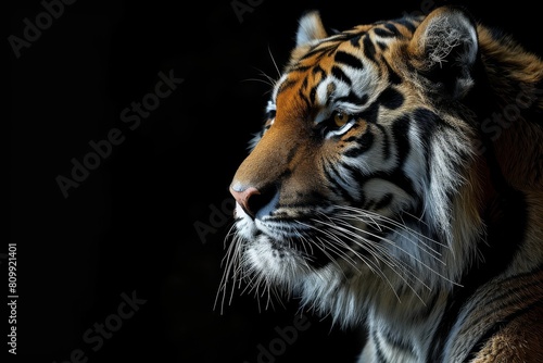 Tiger with a black background, also known as a Tiger, against a black backdrop, Ai generated