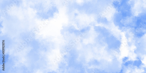 Blue sky with white clouds Abstract nature background of romantic summer. Sunny sky blue light watercolor aquarelle painting brush effect. Fantastic fuzzy and puffy blue sky for design.	
