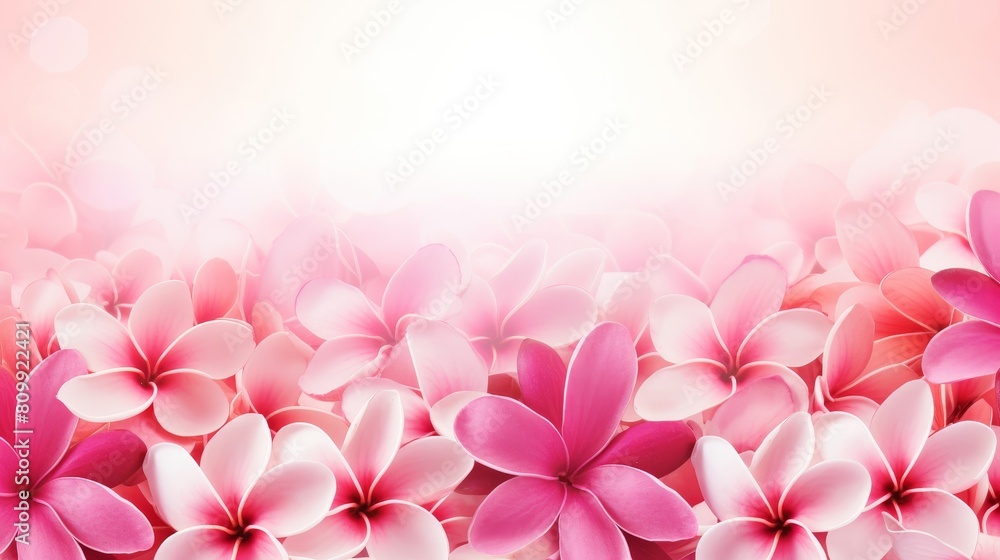 Design a summerthemed wedding invitation featuring a closeup of pink frangipani flowers with ample space for text.
