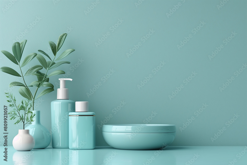 Editorial Mockup for advertising beauty care, composition of boxes and cosmetic bottles. Cosmetics concept, 3D render Editorial Mockup for advertising beauty care, composition of boxes and cosmetic bottles. Cosmetics concept, 3D render