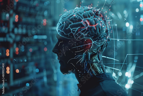 Innovative brain-computer interface technology connecting human thought with digital world seamlessly  photo