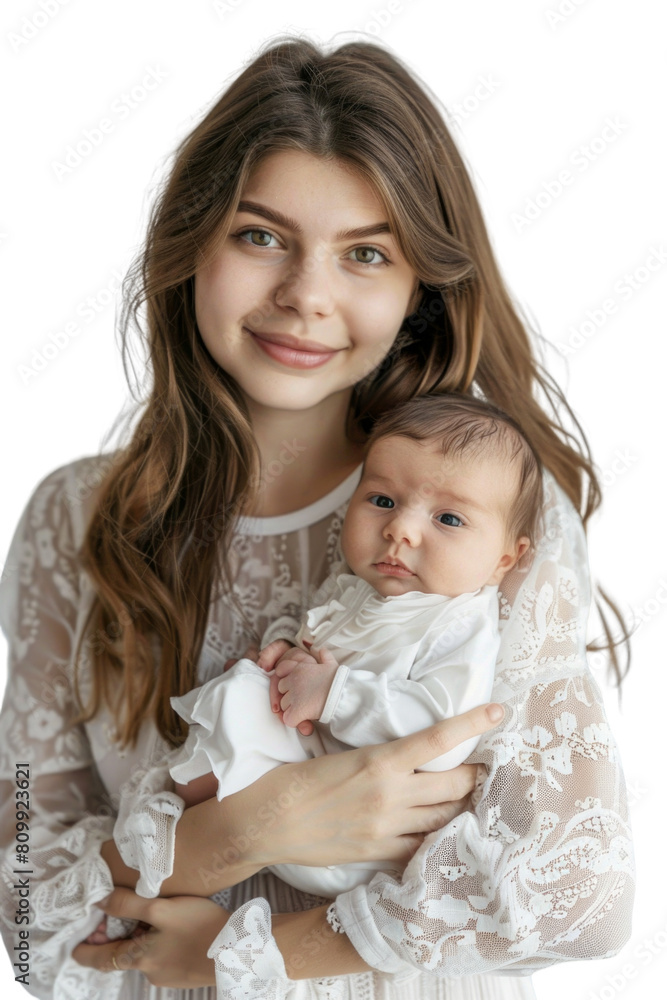 Mother and her newborn baby white background Mother and her newborn baby white background