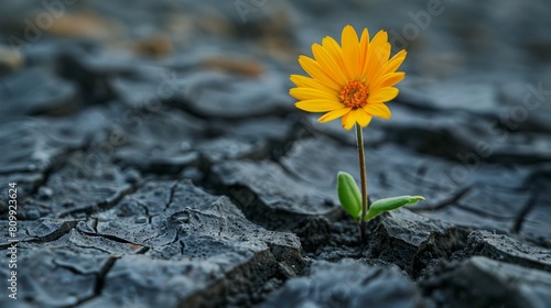 A flower grows out of the dry black soil, hope,Blossoming Hope: A Symbol of Resilience and Renewal   4K HD Wallpaper © Da