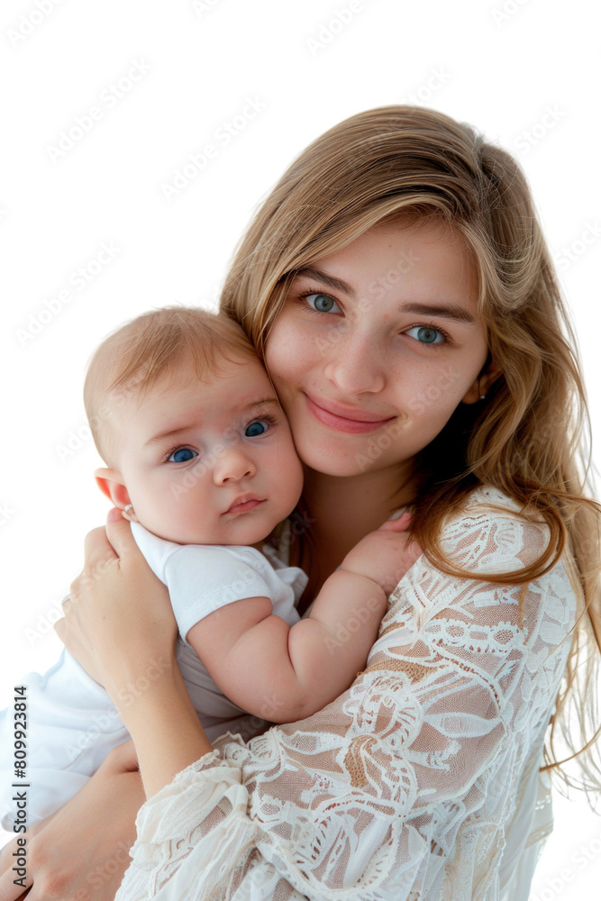 Mother and her newborn baby white background Mother and her newborn baby white background