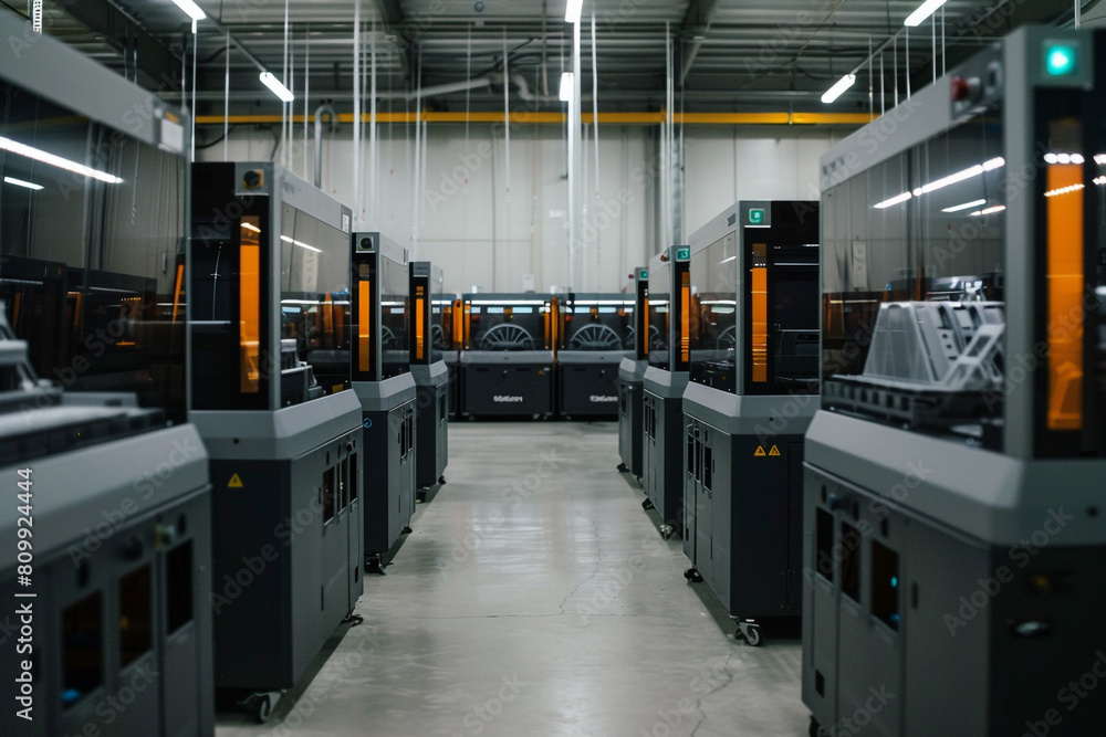 Inside view of a 3D printing farms maintenance area, where machines are tuned and calibrated for optimal performance 