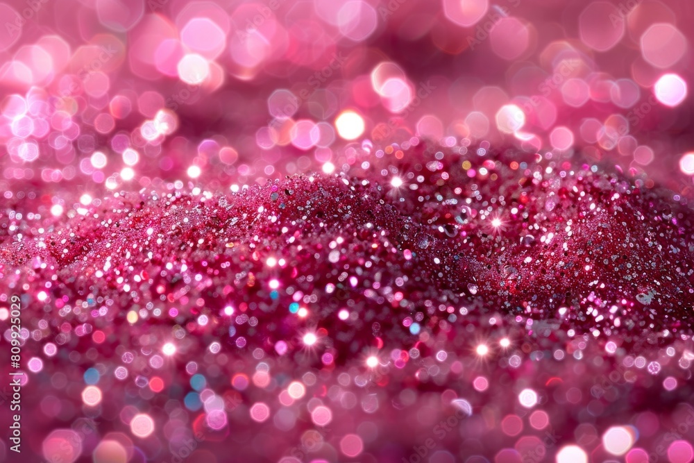 The image captures the shimmering details of a sparkling pink surface, reflecting light beautifully The image captures the shimmering details of a sparkling pink surface, reflecting light beautifully