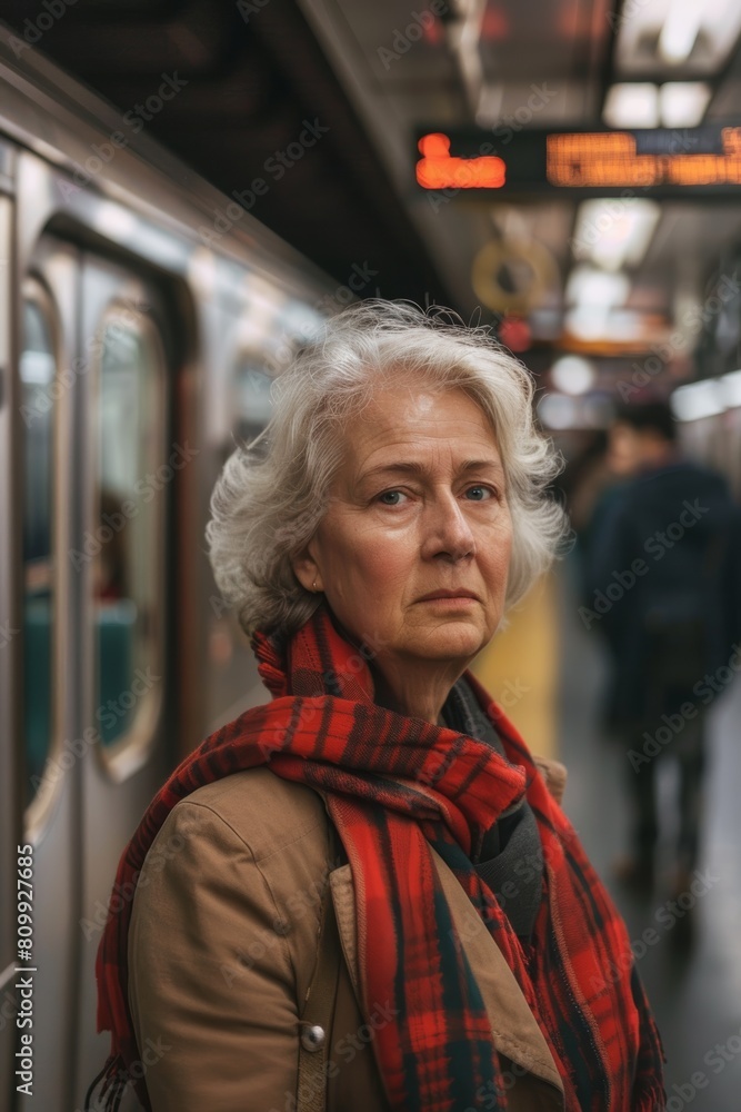 Portrait of older woman in the subway Portrait of older woman in the subway