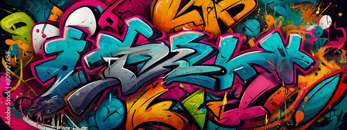 Wallpaper Mural Vibrant colors design of abstract graffiti texture, a mix of abstract text and graffiti, background wallpaper style, wide Torontodigital.ca