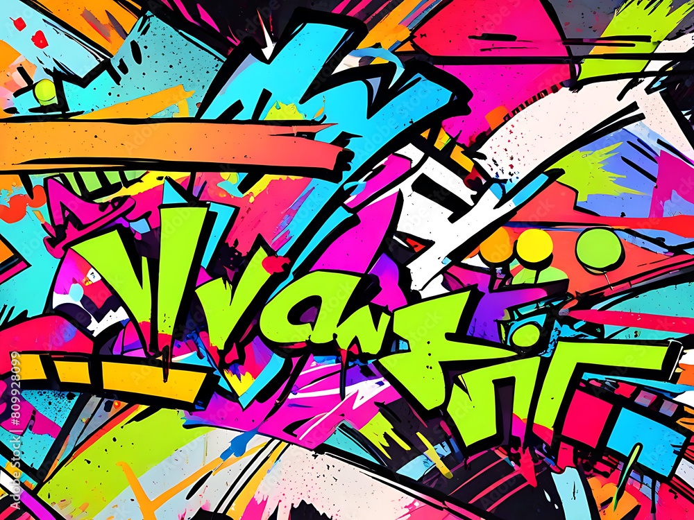 Vibrant colors design of abstract graffiti texture, a mix of abstract text and graffiti, background wallpaper style, color