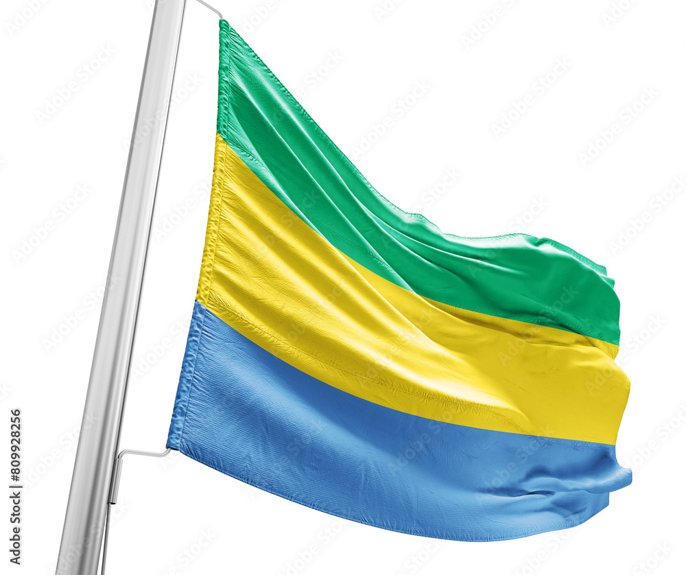 Gabon waving flag with mast on white background with cutout path. Stock ...