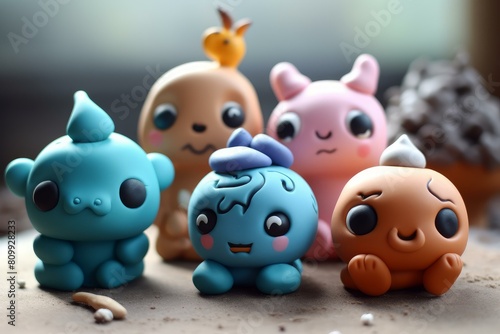 Vibrant array of adorable, colorful cartoon toy creatures displayed with a blurred background