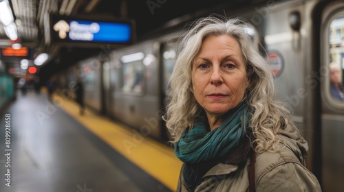 Portrait of older woman in the subway