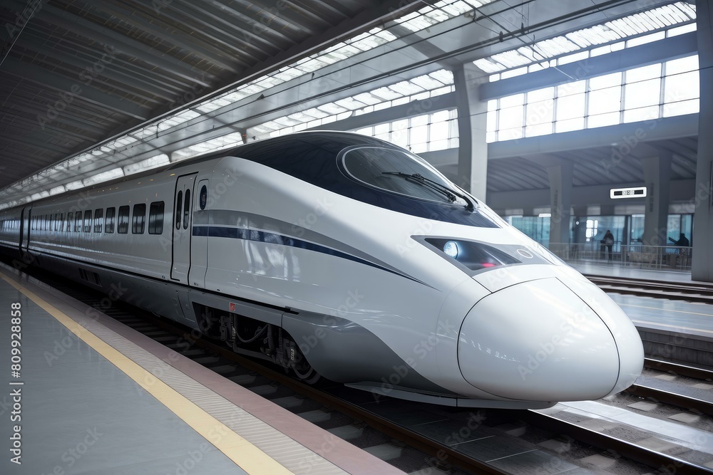 Fototapeta premium Super modern speed train. Fast transport. Generate Ai