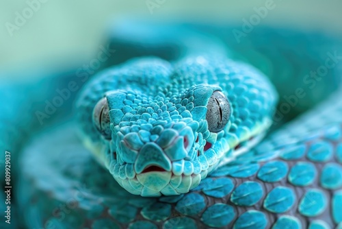 Fast Animal. Close-up of a Viper Snake Face in Blue Tones