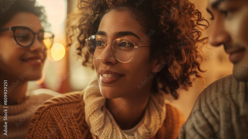 Group of diverse friends laughing and enjoying a conversation, perfect for social interaction Group of diverse friends laughing and enjoying a conversation, perfect for social interaction
