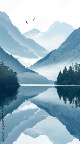 Generate a concept art of a mountain lake in the style of Caspar David Friedrich photo