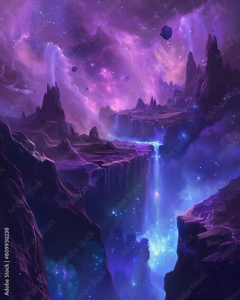 A beautiful painting of a purple alien landscape