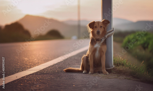 Cane abbandonato sul ciglio della strada  photo