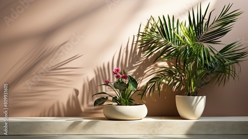 Elegant Indoor Plant Display with Shadows and Warm Tones © AS Photo Family
