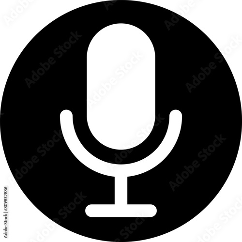 シンプルなマイクの丸いアイコン、音声検索のサイン