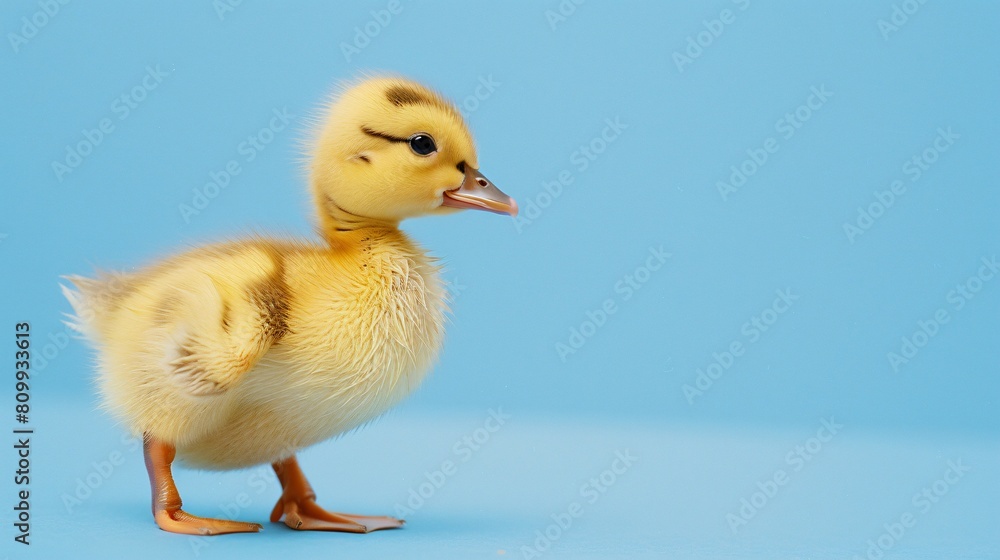 A tiny yellow duckling waddles cheerfully A tiny yellow duckling waddles cheerfully