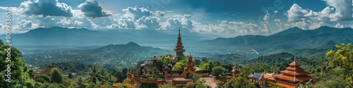 Panoramic Splendor of Wat Phra That Mae Yen Hilltop Temple Nestled in Serene Landscape