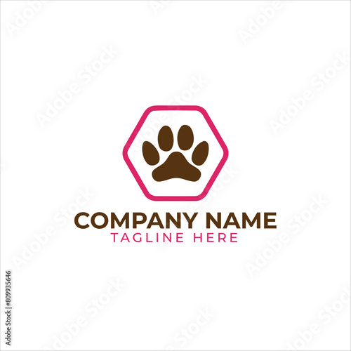 Vector Pet Shop logo design template. Modern animal icon label for store, veterinary clinic, hospital, shelter, business services. Flat illustration background with dog 
