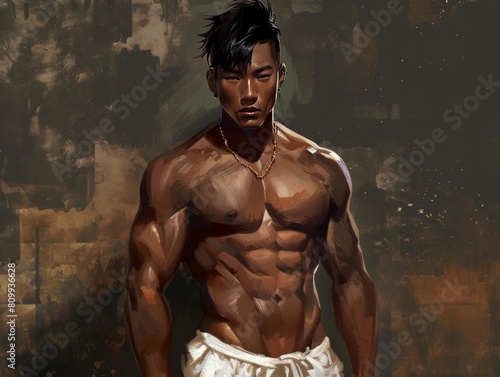 A dark skin East Asian or South Asian athlete.