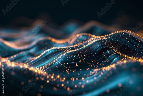 Digital particles wave and light abstract background with shining dots stars concept, Digital wave background , AI generated