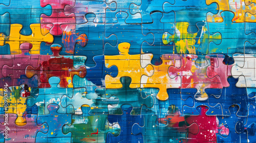 Vibrant jigsaw puzzle pattern symbolizing the complexity of autism