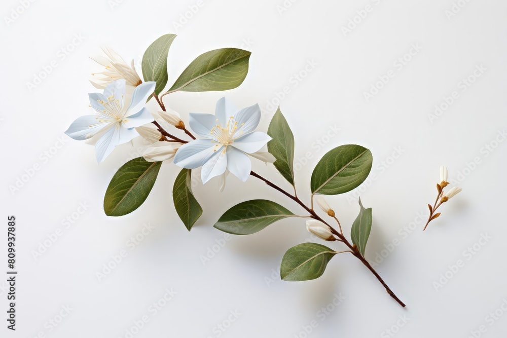 Single honeysuckle flower against a plain white background, emphasizing the delicate details of its petals in a minimalist style Single honeysuckle flower against a plain white background, emphasizing the delicate details of its petals in a minimalist style